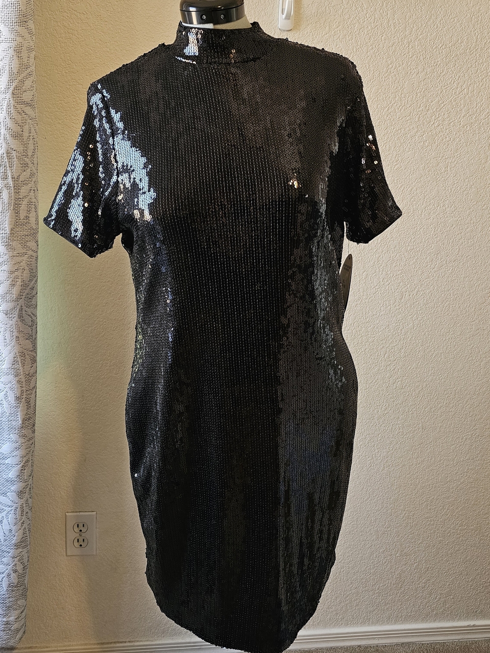 Black Sequin Turtleneck Mini Dress